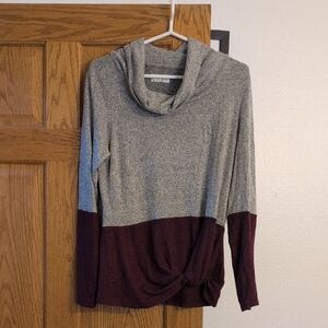 Maurices Gray and Burgundy Cowl Neck Sweater